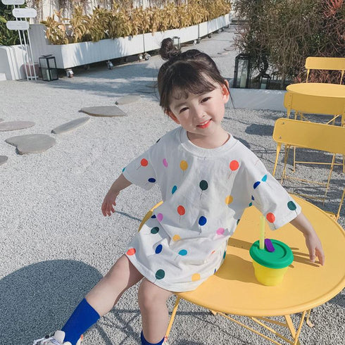 Girl's Summer Color Balloon Long Tee Dress